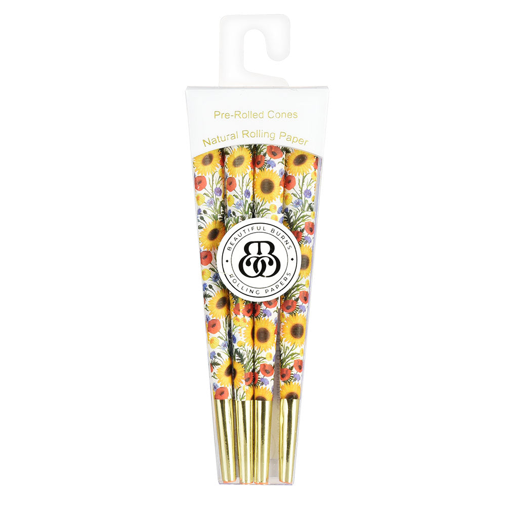 Beautiful Burns Pre-Rolled Cones 8pk with Sunflower Design - Front View