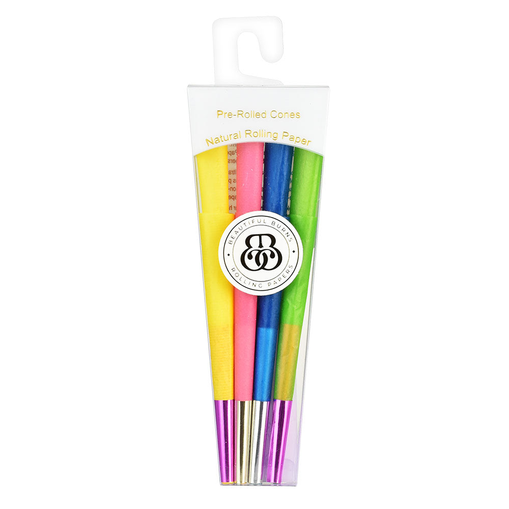 Beautiful Burns 8-Pack Pre-Rolled Cones in Rainbow Colors, Front View on White Background