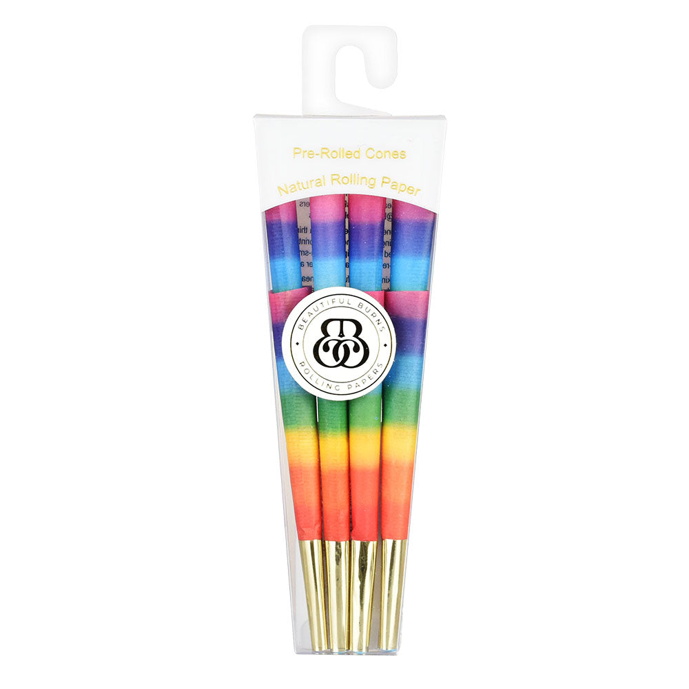 8-pack Beautiful Burns Pre-Rolled Cones with Rainbow Design, Front View