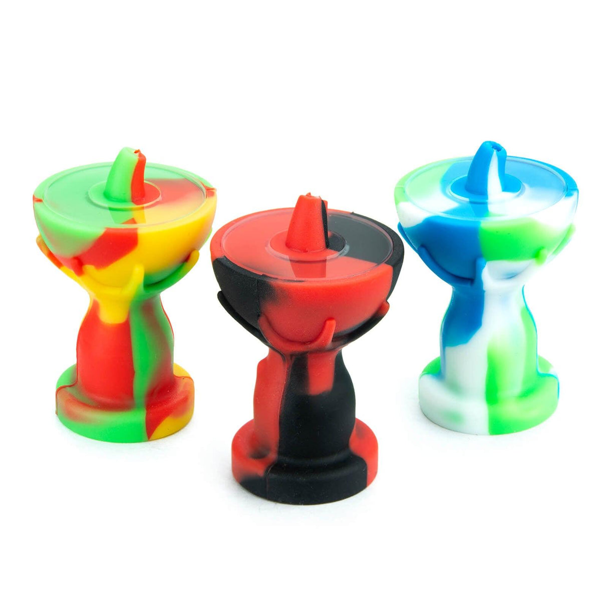 PILOT DIARY Silicone Carb Caps in red, green, and blue swirl designs with glass bowl screens