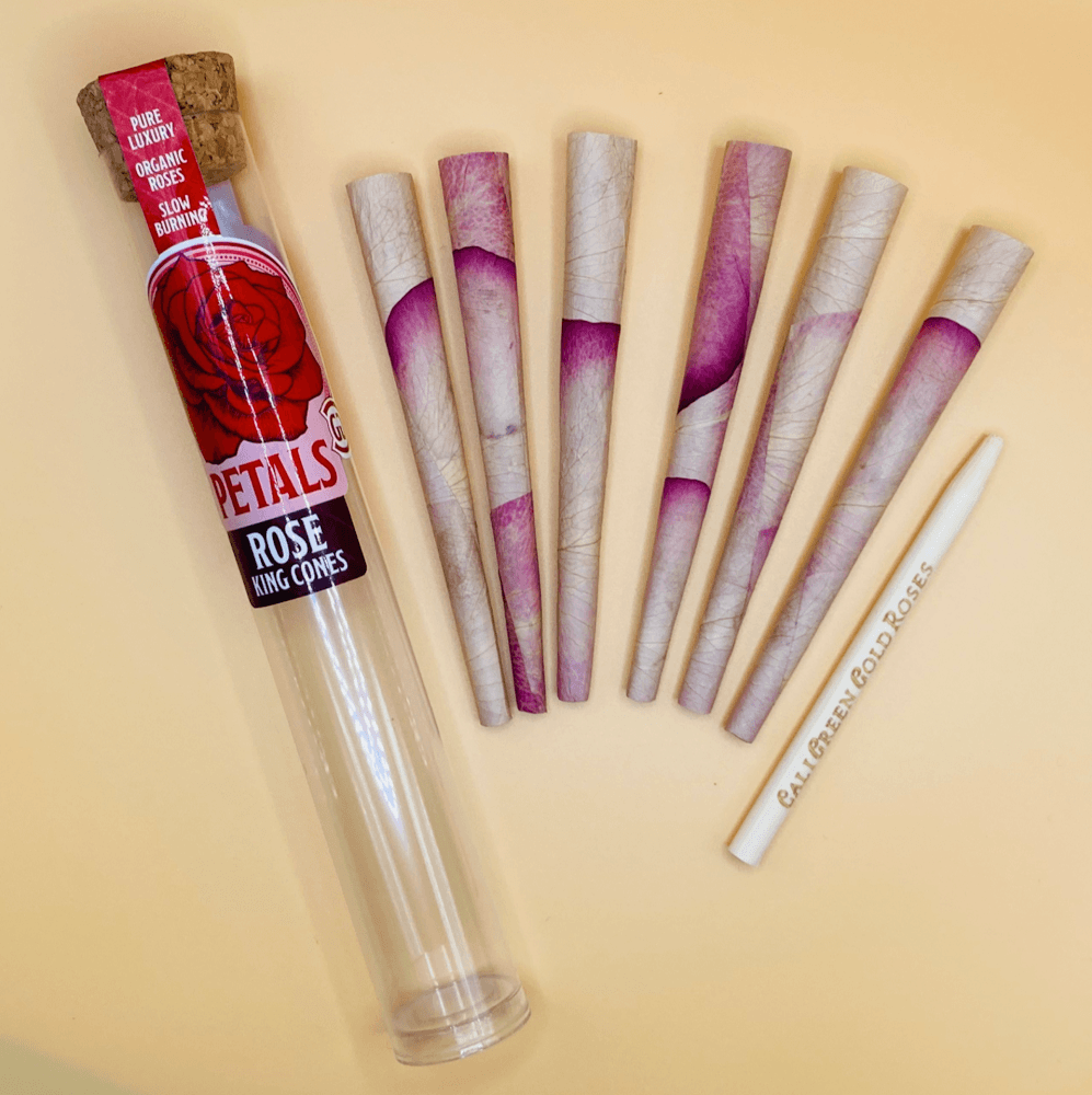 Bewitched Rose Petal King Cones by PETALS, 6 Pack Displayed on Yellow Background