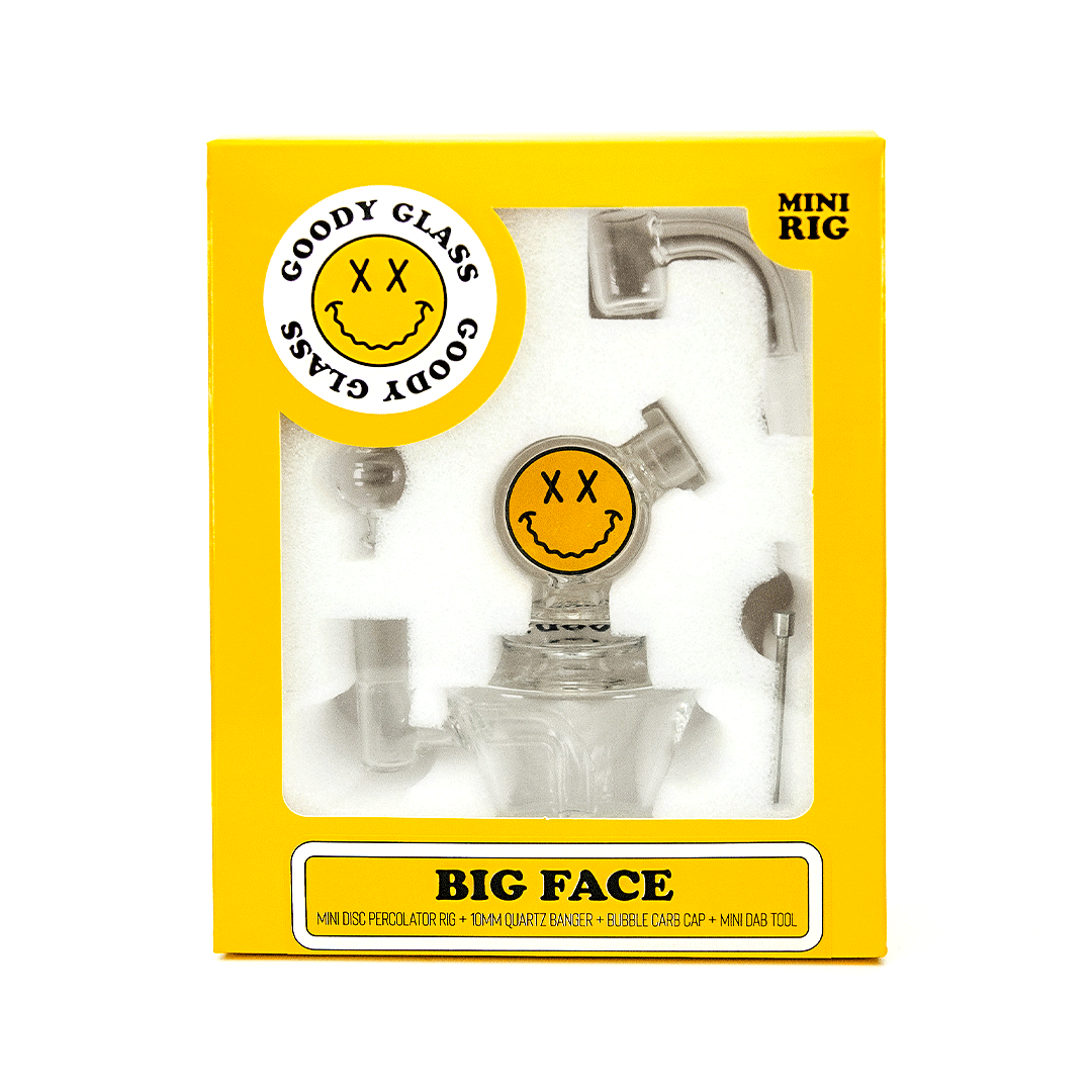 Goody Glass Big Face Mini Rig Kit, clear with pink accents, 4.5" tall, 10mm joint, front view