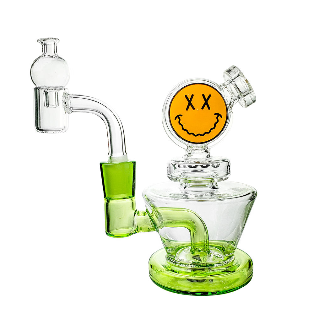 Goody Glass Big Face Mini Rig in Slime Green, 4.5" with Percolator, Side View on White Background