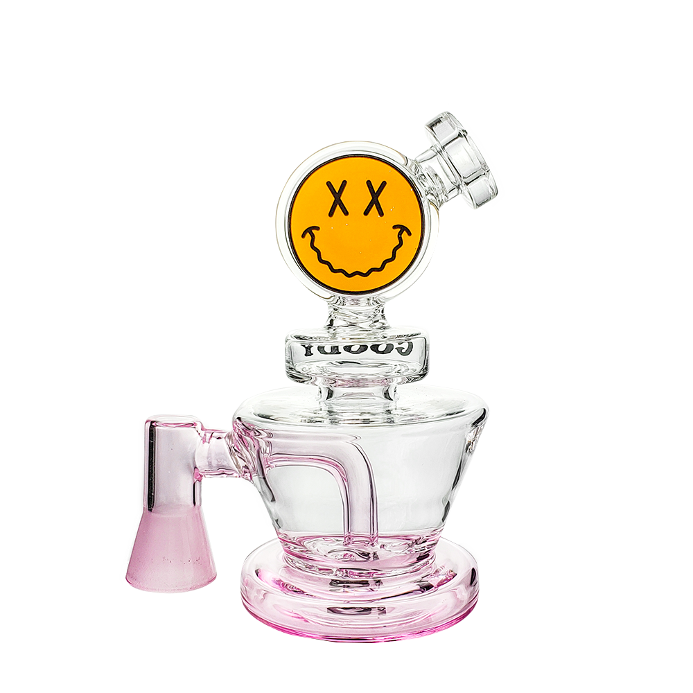 Goody Glass Big Face VR Vape Rig with Pink Accents and Percolator, Front View