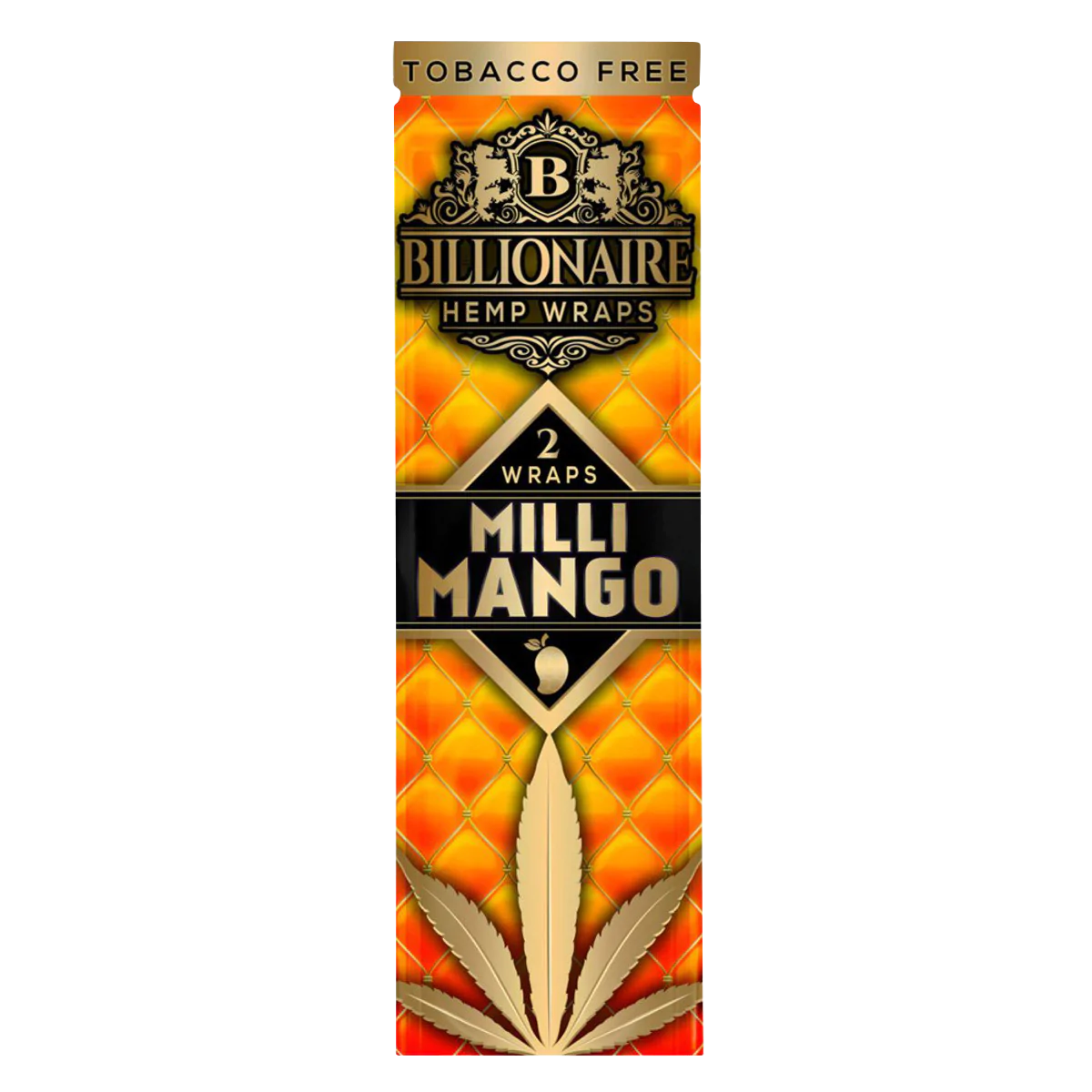 Billionaire Hemp Wraps 25 Pack in Milli Mango flavor, tobacco-free blunt wraps for dry herbs
