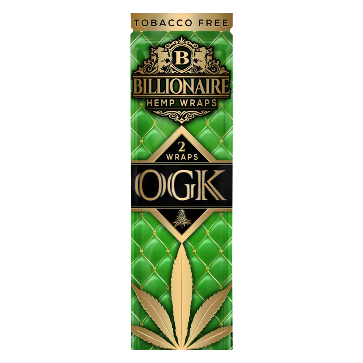 Billionaire Hemp Wraps OGK flavor, 25 pack front view, tobacco-free blunt wraps for dry herbs