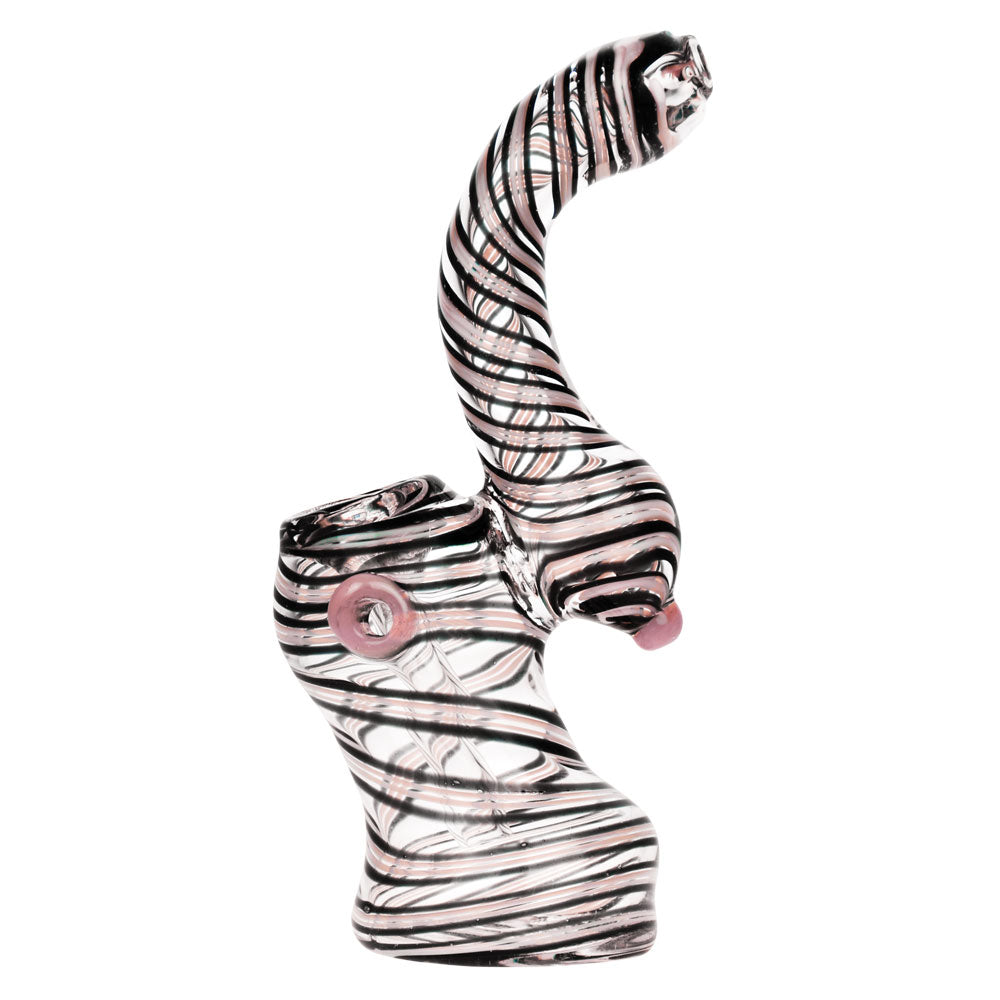 Black Swirl Bubbler for Dry Herbs, 6" Borosilicate Glass, Angled Side View