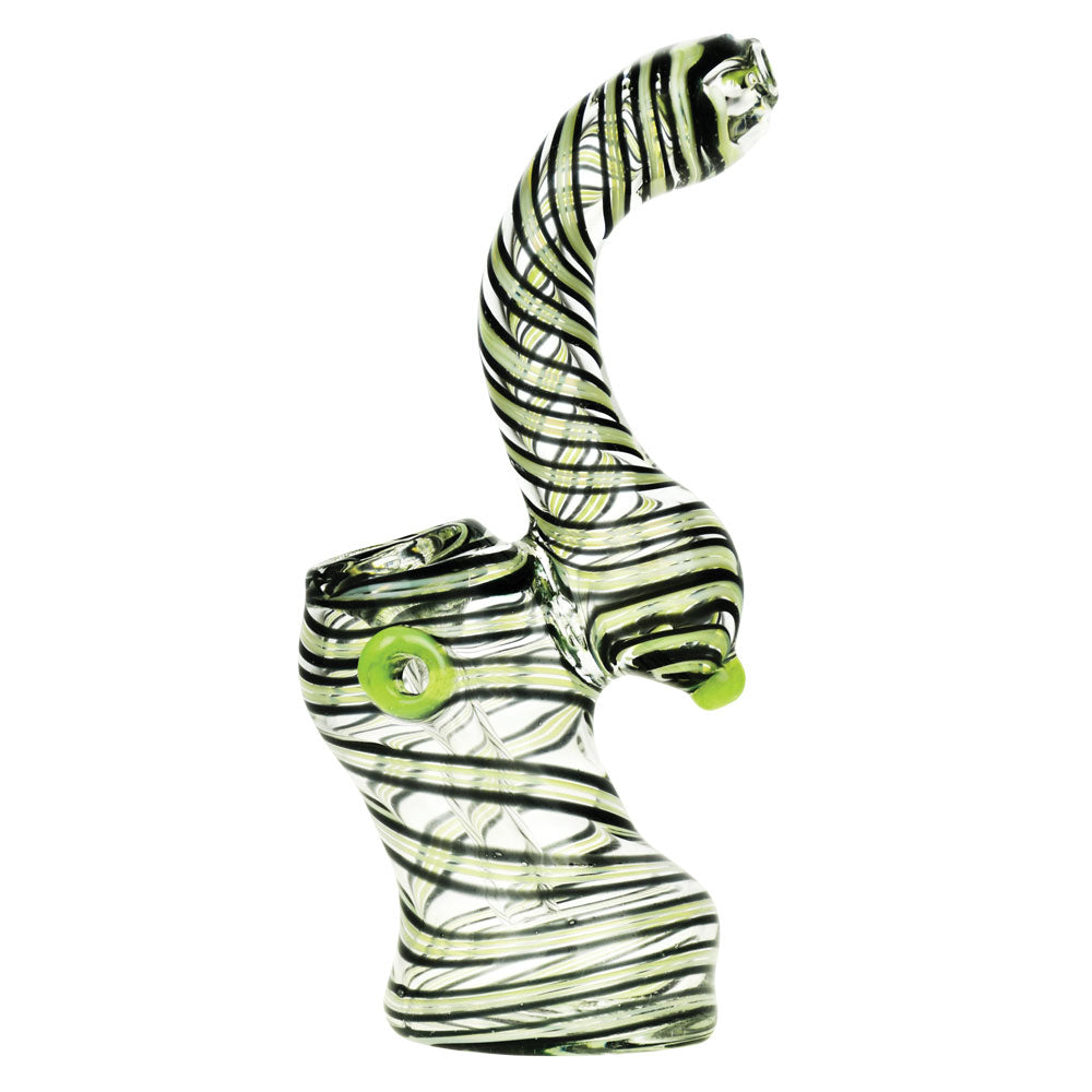 Black Swirl Bubbler, 6" Borosilicate Glass, for Dry Herbs, Front View on White Background