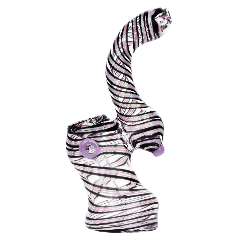 Black Swirl Bubbler for Dry Herbs, 6" Borosilicate Glass, Side View on White Background