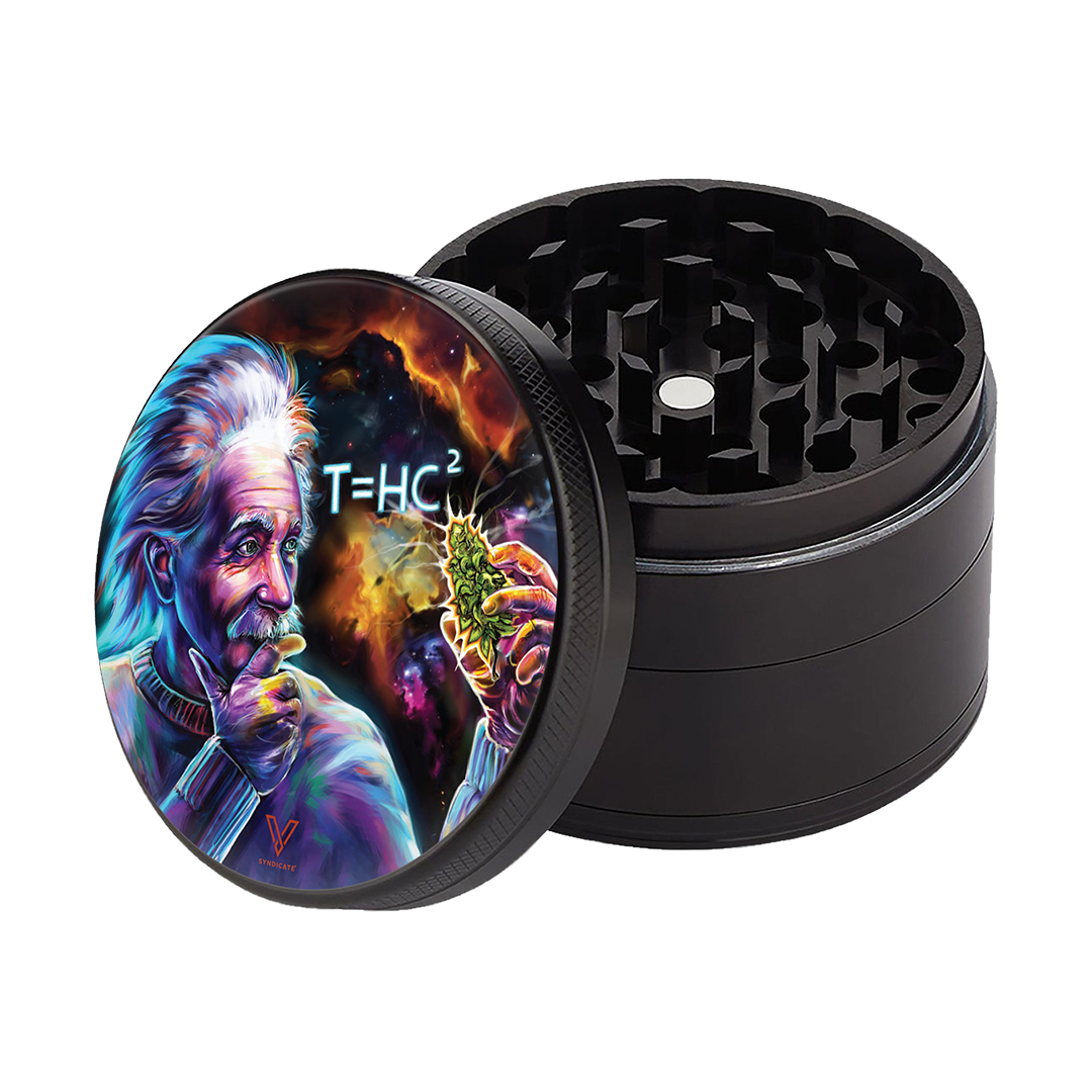 V Syndicate Clean Cut Non-Stick Grinder with T=HC2 Einstein Design - 2.2" Black Hole Variant