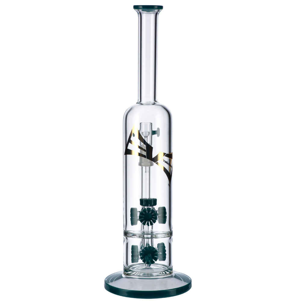 EVOLUTION 14.5" Blaze Perc Dab Rig with Double Quad Percolators, Clear Glass, Front View