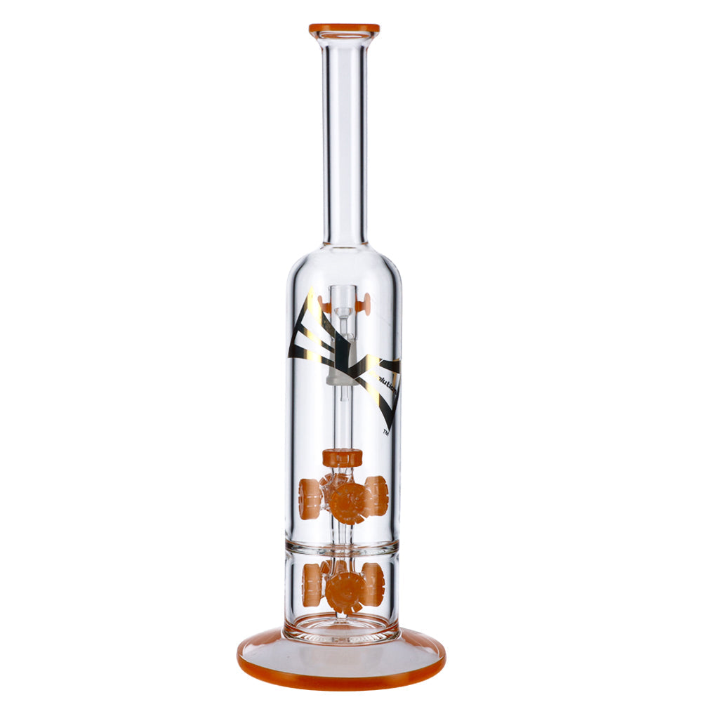 EVOLUTION 14.5" Blaze Perc Dab Rig with Double Quad Percs and Orange Accents, Front View