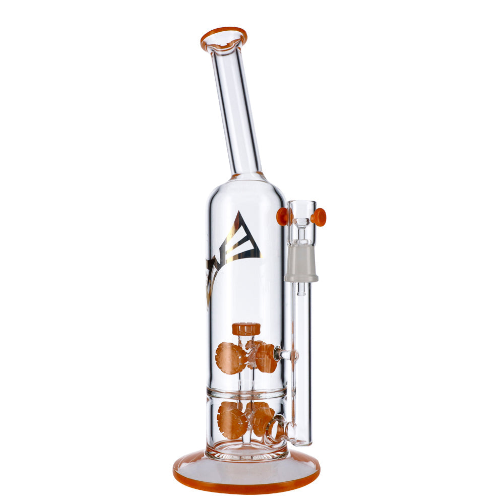 EVOLUTION Blaze Perc Dab Rig 14.5" with Double Quad Percolators and Orange Accents, Front View