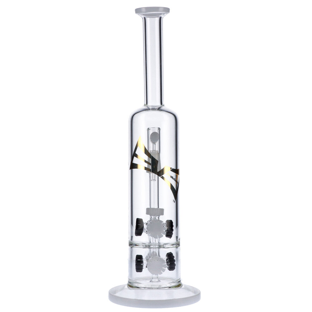 EVOLUTION 14.5" Blaze Perc Dab Rig with Double Quad Percs, Clear Glass, Front View