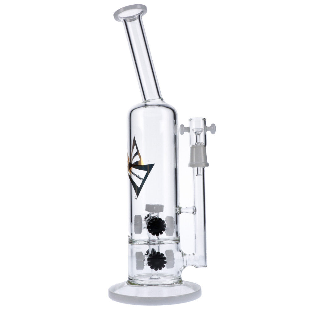 EVOLUTION Blaze 14.5" Dab Rig with Double Quad Percs, Straight Design, Clear Glass, Front View
