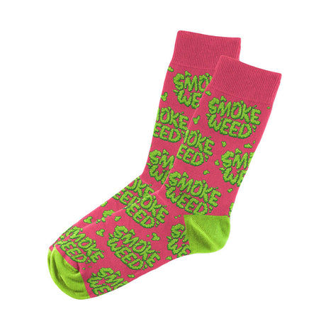 Blazing Buddies Pink Socks with 'Smoke Weed' Print, Cotton Blend, Medium Size - Front View