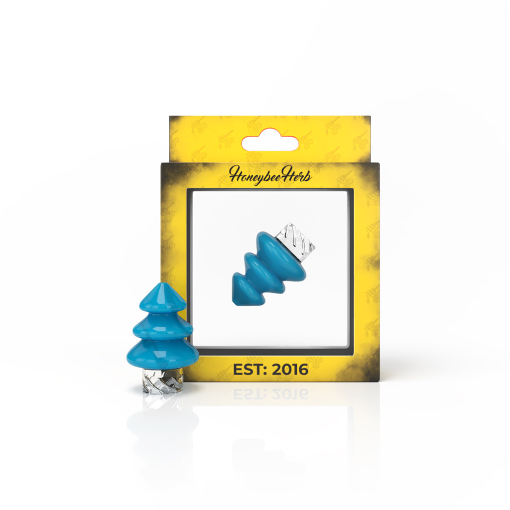 Honeybee Herb Tree Top Spinner Carb Cap in Blue, 30mm Diameter, For Dab Rigs - Front View