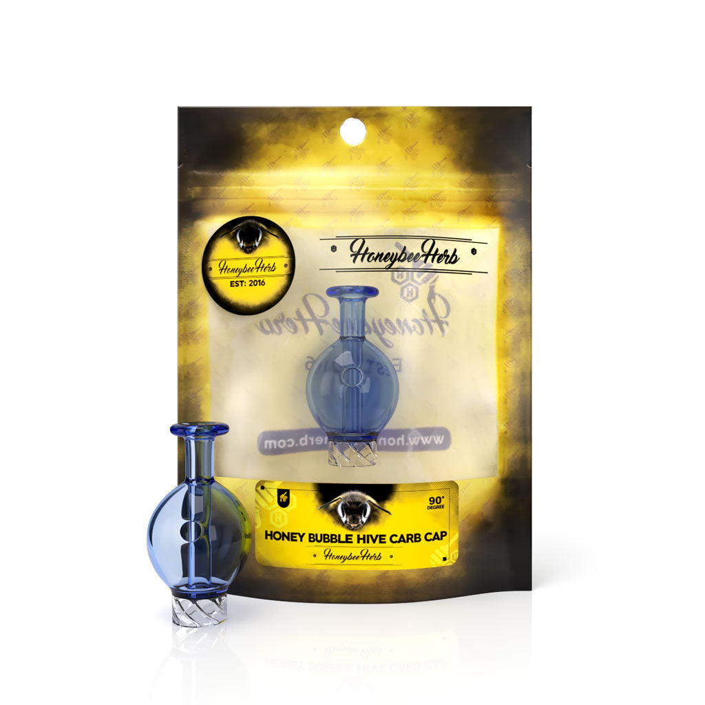 Honey Hive Bubble Carb Cap in Blue by Honeybee Herb on Packaging