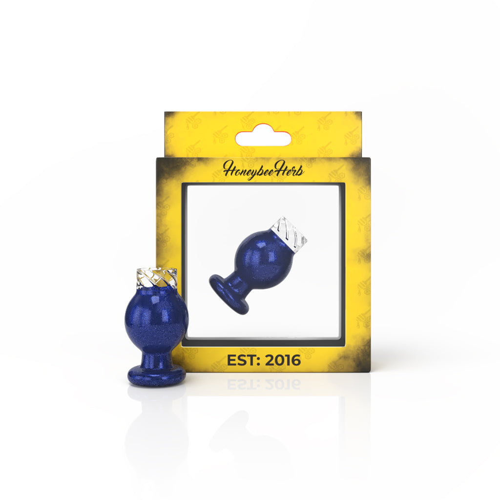 Honeybee Herb Vortex Bubble Carb Cap in Blue for Dab Rigs, 30mm Diameter, Front View