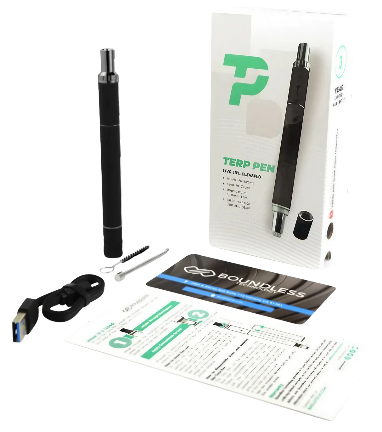 Boundless Terp Pen Vaporizer with box and accessories, compact design for concentrates