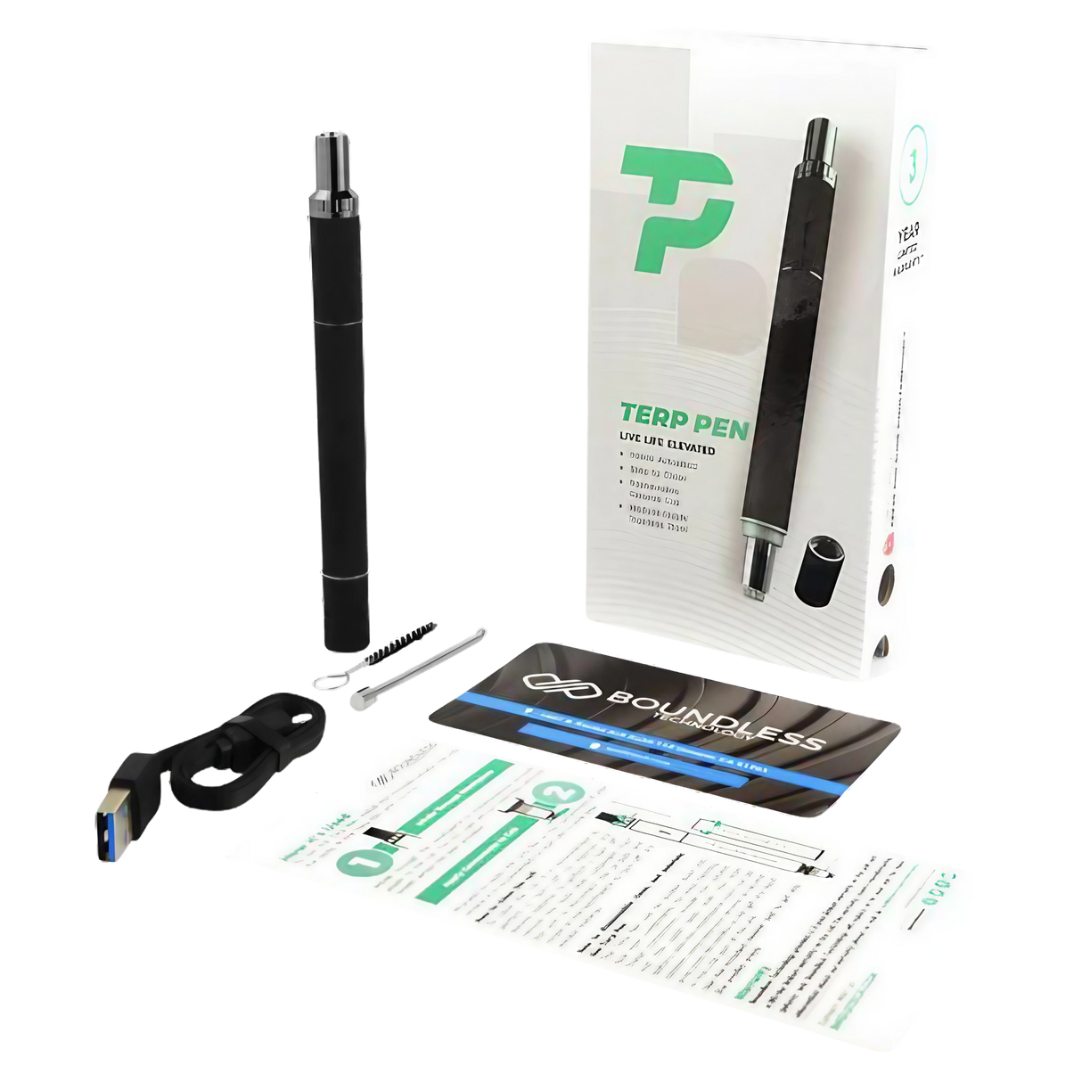 Boundless Terp Pen Vaporizer with packaging and accessories, portable steel design for concentrates