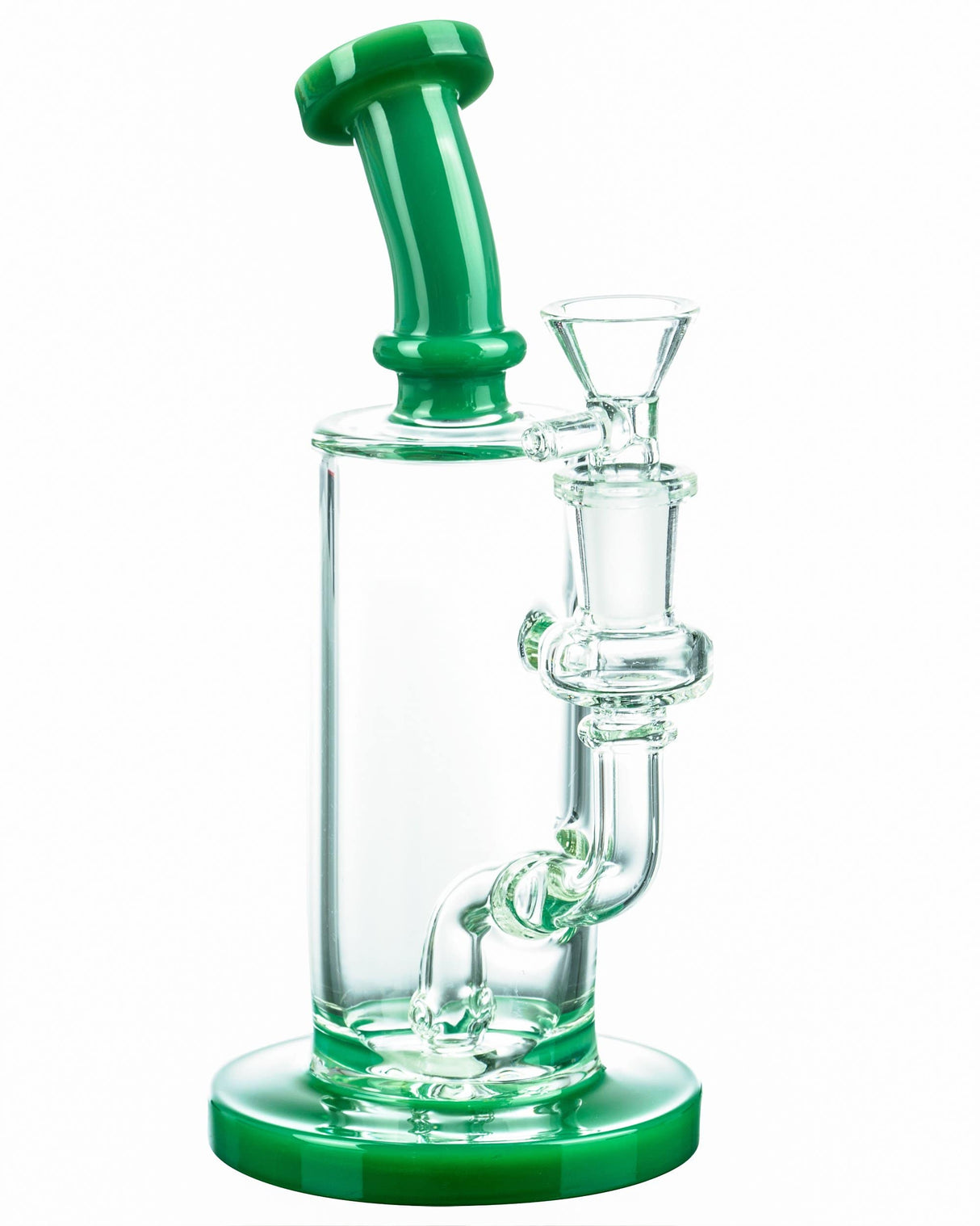 Bountiful Clouds Bent-Neck Bong in Jade Green with Hole Diffuser Percolator, 8" Tall, Front View