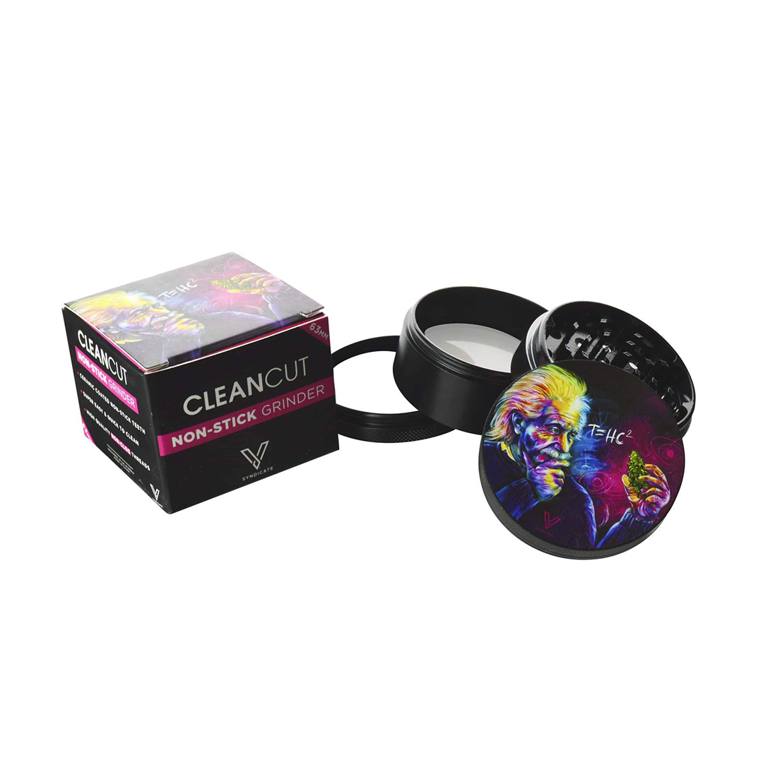 V Syndicate Clean Cut Non-Stick 2.2" Grinder with Vibrant Artwork - Open View