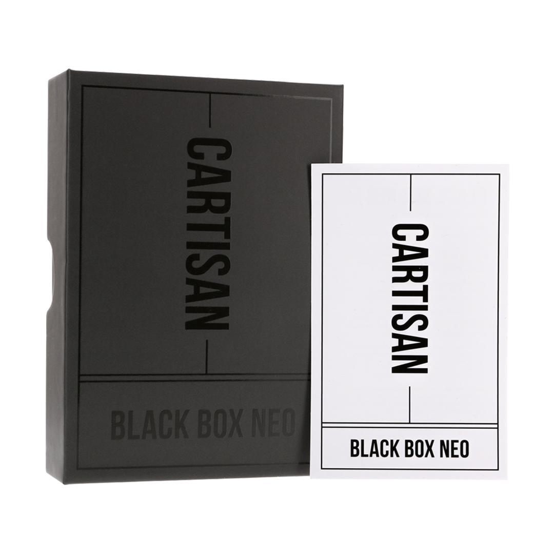 Cartisan Black Box Neo vaporizer packaging front view on white background