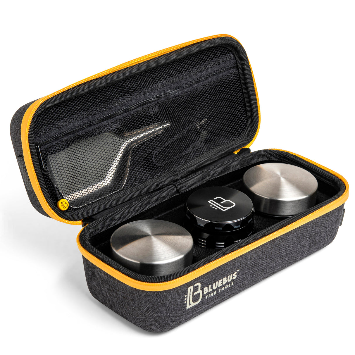 BULLDOG Smell Proof Stash Bag by Blue Bus with Open Compartment Showing Containers