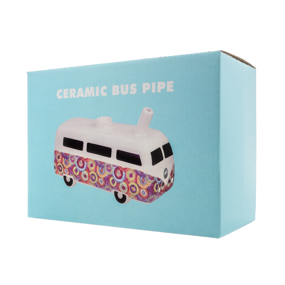 Fantasy Ceramic Novelty Bus Pipe in box - front view - perfect gift for stoner-dad or stoner-mom