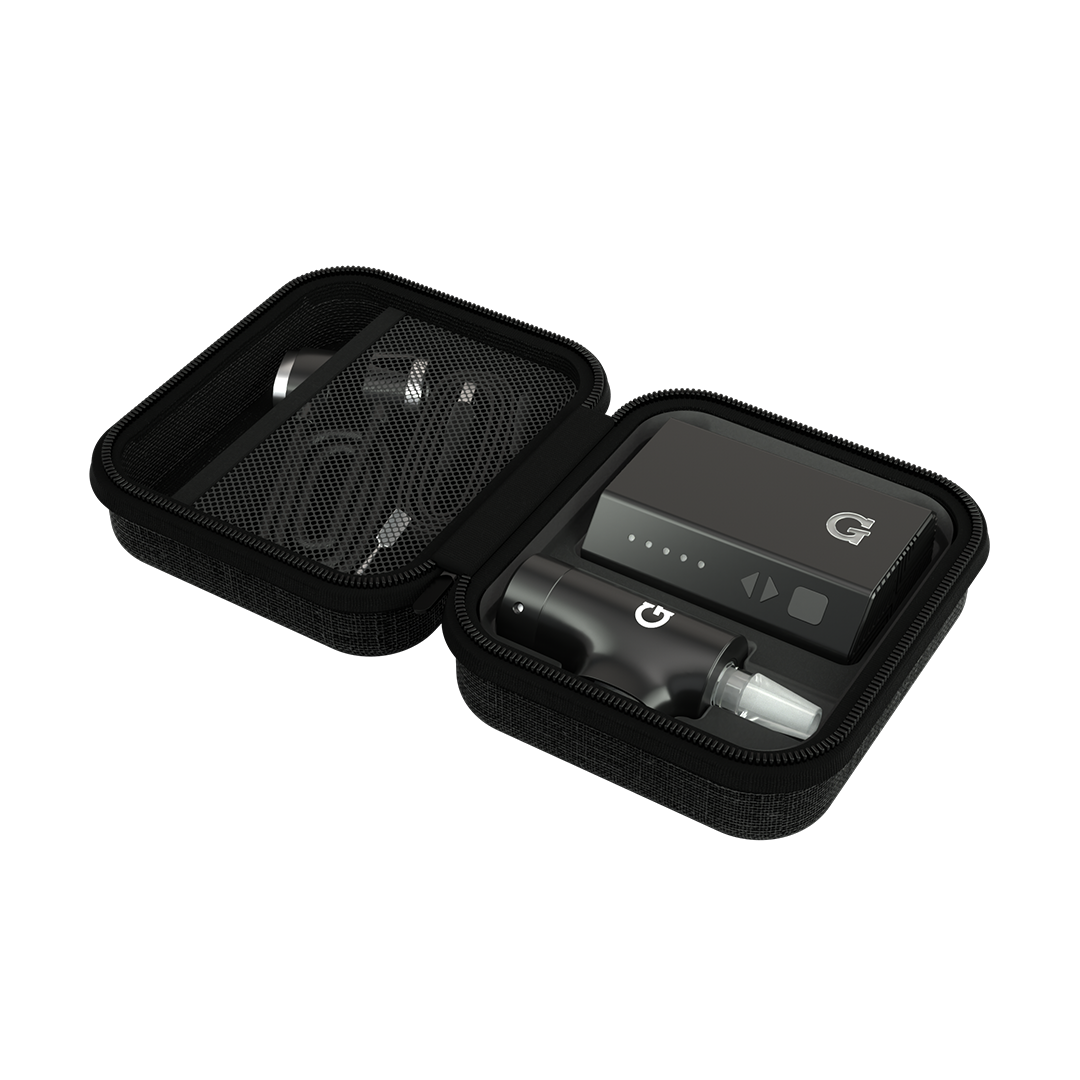 Grenco Science GPen Hyer Vaporizer with accessories in carrying case, top view
