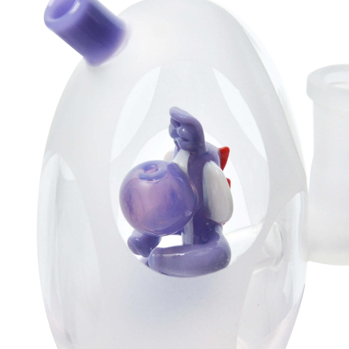 Calibear Frosted Yoshi Egg Bong close-up, featuring intricate quartz design and beaker shape