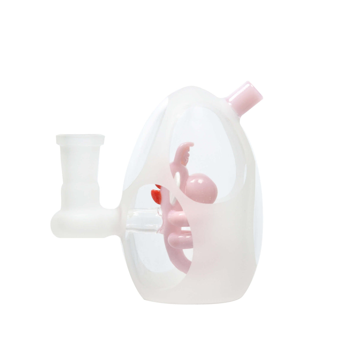 Calibear Frosted Yoshi Egg Bong in Milky Pink with Quartz Beaker Design - Side View