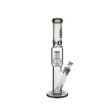 Calibear Sol Straight Tube bong in clear glass with green accents, heavy wall design, front view