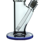 Calibear Sol Straight Tube bong in clear glass with blue accents, side view on white background