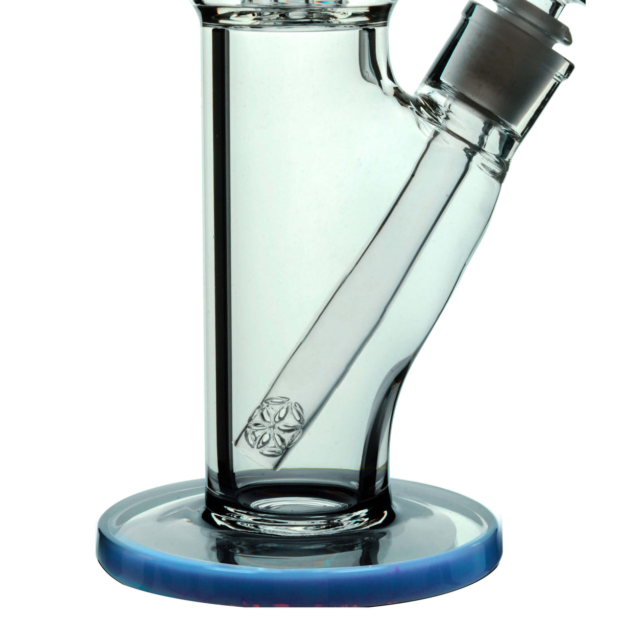 Calibear Sol Straight Tube Bong in clear glass with blue accents, heavy wall, side view