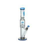 Calibear Sol Straight Tube Bong with Matrix Percolator and Blue Accents - Front View