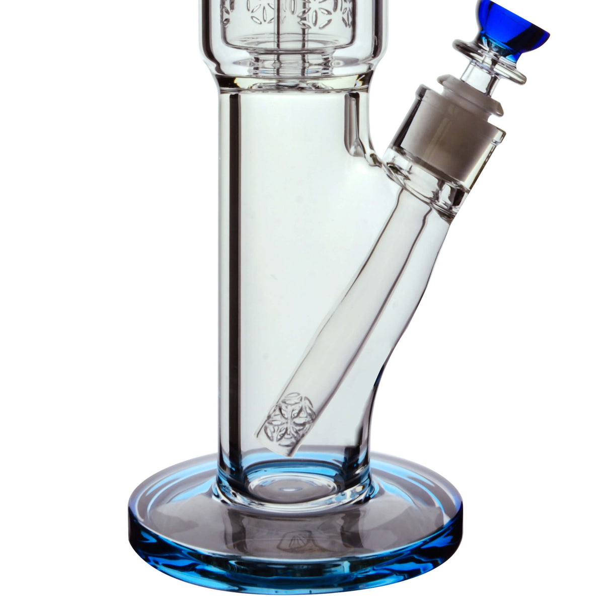Calibear Sol Straight Tube Bong in Borosilicate Glass with Blue Accents - Side View