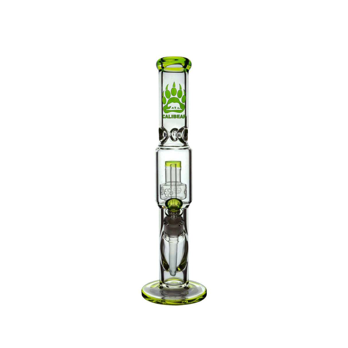 Calibear Sol Straight Tube Bong in Green, 16" Heavy Wall Borosilicate Glass, Front View