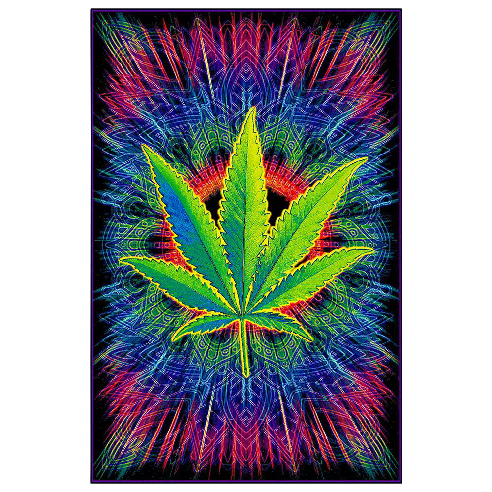 Canna Vibes Non-Flocked Blacklight Poster featuring a vibrant UV reactive cannabis leaf design, size 24" x 36"