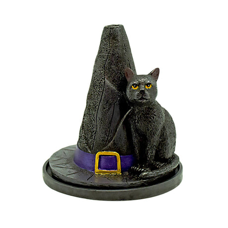 Polyresin Cat and Witch's Hat Incense Burner, 4.5" Home Decor Novelty Gift
