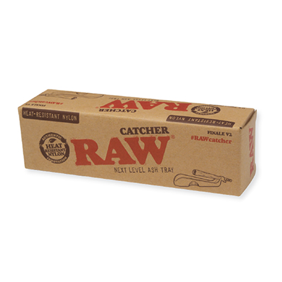 RAW Ash Catcher V2 packaged in a branded box, heat-resistant nylon ashtray with rubber holder