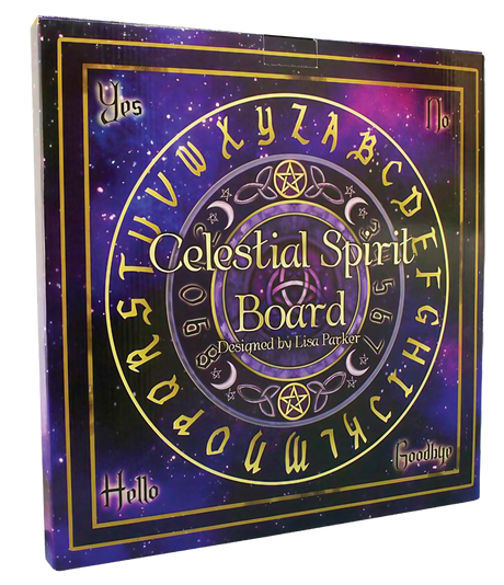 Lisa Parker Celestial Spirit Ouija Board, 14.5" Wood with Gold & Purple Design, Front View
