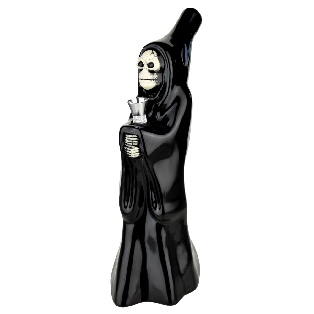Ceramic Water Pipe - Skeleton Cupbearer Design - 10" Novelty Bong for Dry Herbs, Front View