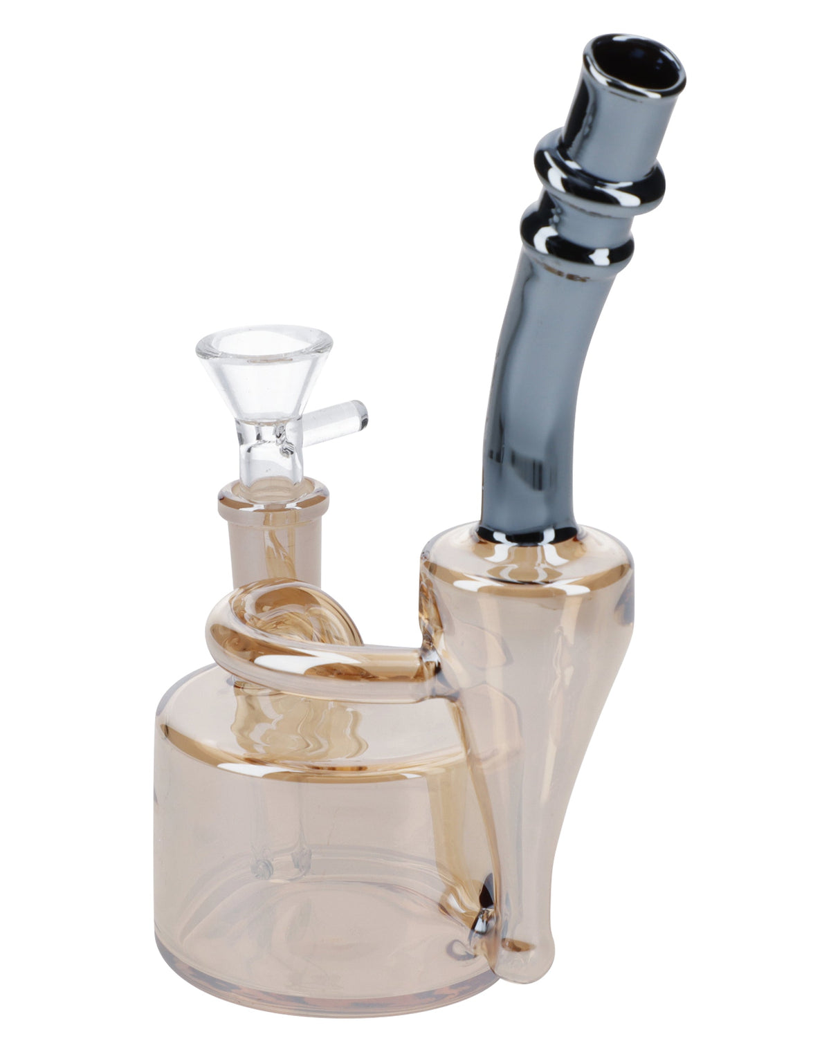 Champagne Gold Electronic Painting Bubbler, 6" Compact Size, 90 Degree Joint, for Dry Herbs - Front View