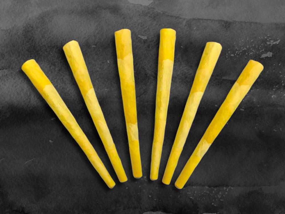 Champagne Rose Petal King Cones by CaliGreenGold, 6-pack on dark background