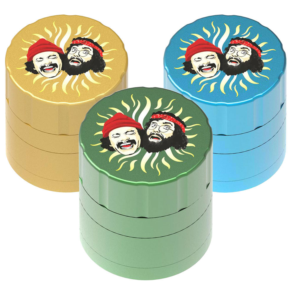 Cheech & Chong 2" Metal Grinders in assorted colors - top view display