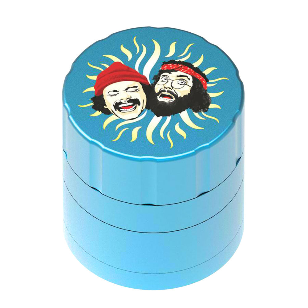 Cheech & Chong 2" Aqua Metal Grinder, 4-Part Aluminum with Fine Teeth, Top View