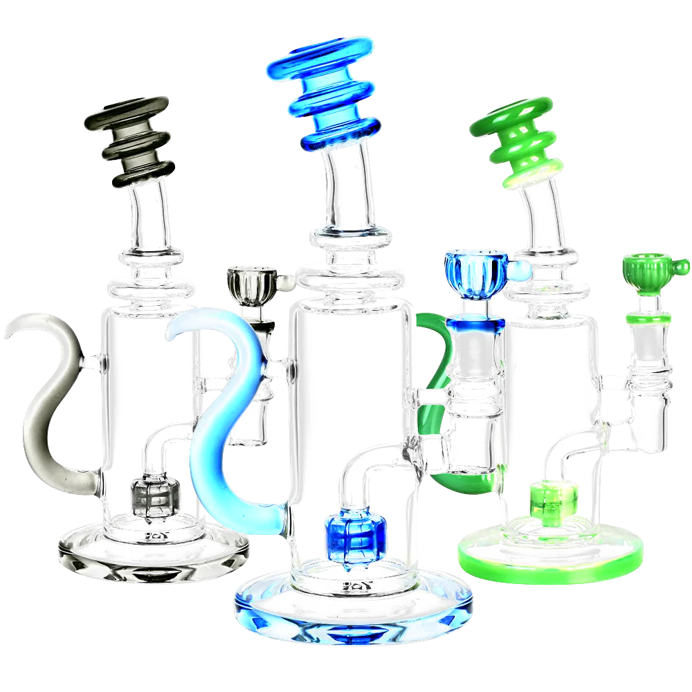 Chugger Water Pipe with Horn in various colors, 9.25" tall, 90 degree joint, front view