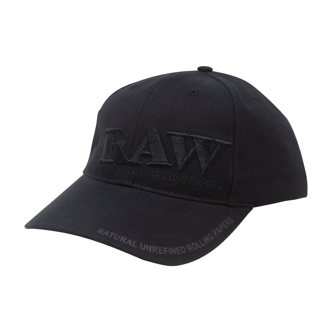RAW Classic Snapback Hat in Black Cotton Front View with Embroidered Logo